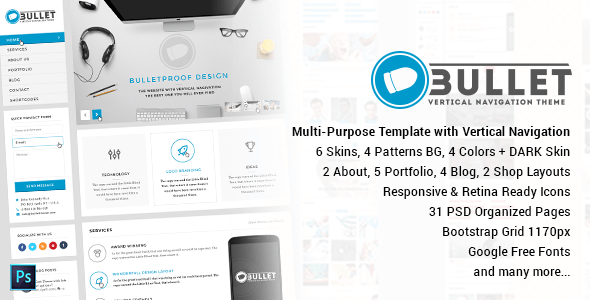 Bullet - Multipurpose Vertical Menu PSD Template
