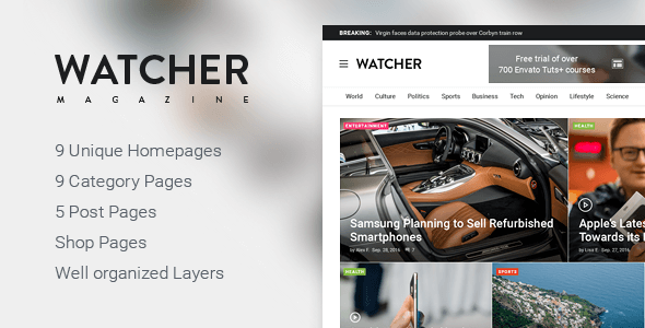 Watcher – Magazine PSD Template