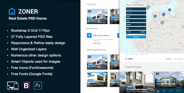 Zoner - Real Estate PSD Template