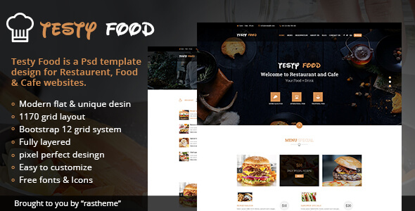 Testy Food - Cafe, Bar, Food & Restaurant PSD Template