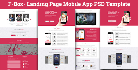 F-Box Landing Page Mobile App PSD Template
