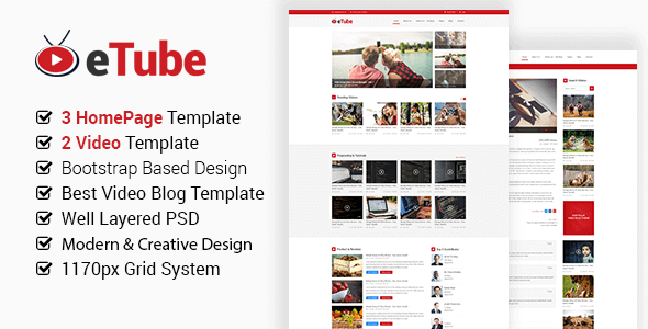 eTube - Video Blog Site PSD Template