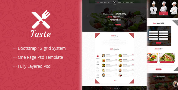 TASTE One Page Restaurant PSD Template