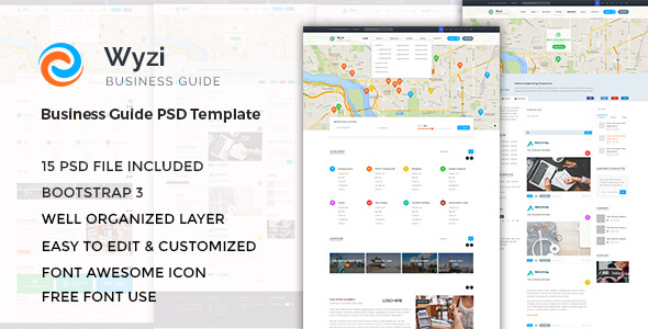 WYZI - Business Directory with Social Media Look PSD Template