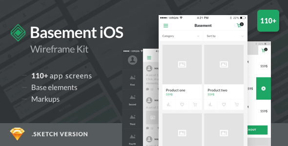 Basement iOS Wireframe Kit - 110+ App Screens for Sketch