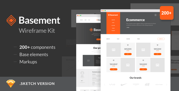 Basement Wireframe Kit - 200+ Components for Sketch