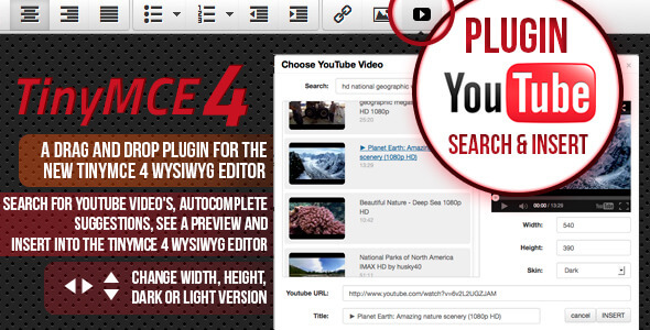 TinyMCE 4 plugin Youtube search and insert