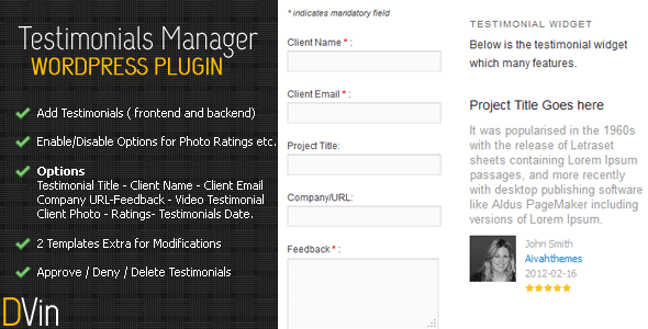 DVin - Testimonials Manager WordPress Plugin