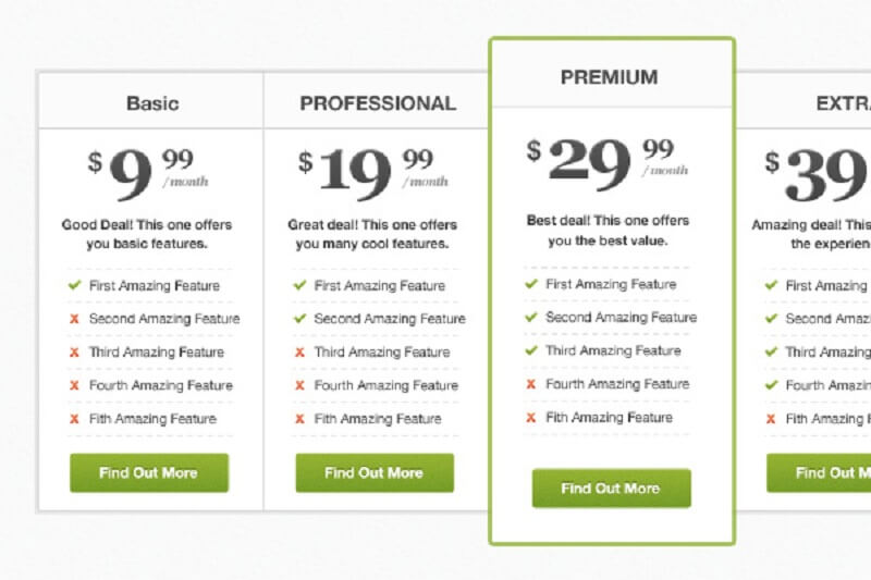 Pricing Table PSD Freebie