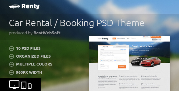 Renty - Car Rental & Booking PSD Template