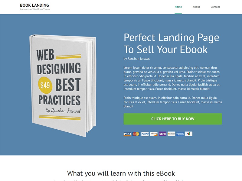 Book Landing Page: free landing page templates wordpress