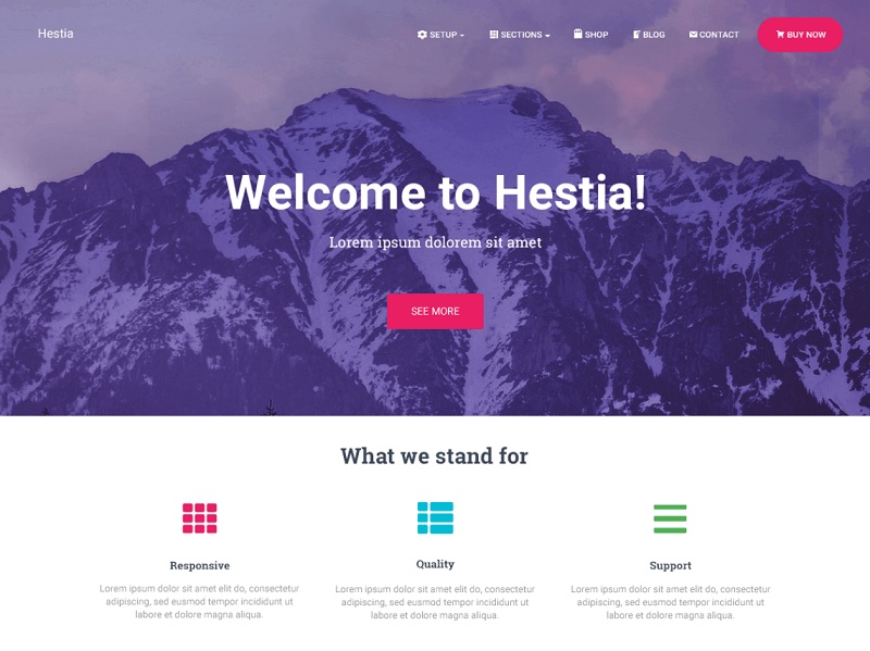 Hestia: landing page wordpress template free
