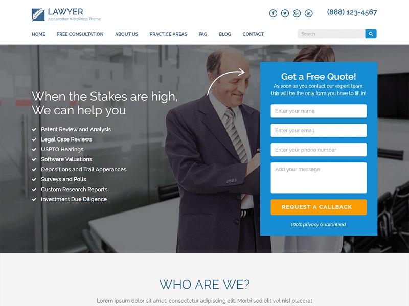 Lawyer Landing Page: free WordPress themes landing page