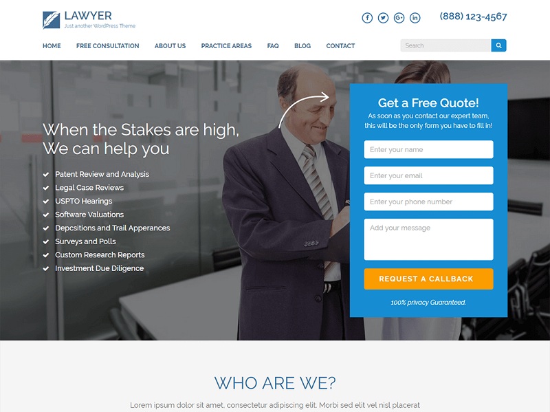 Lawyer Landing Page: free wordpress themes landing page