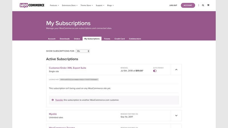 WooCommerce My Subscriptions