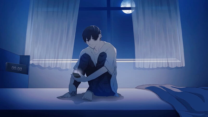 Boy Is Sitting Alone On Bed During Nighttime Anime Boy, HD wallpaper