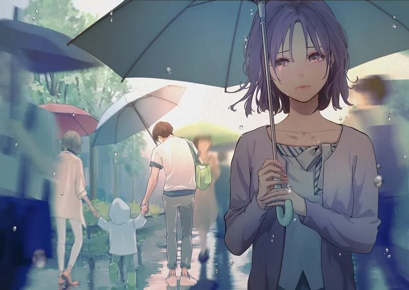 Anime Girl With Umbrella Sad 4K Wallpaper