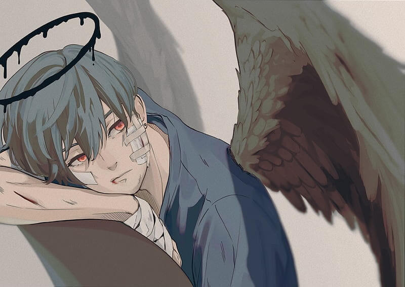 Anime, Original, Boy, Short Hair, Sad, Wings, Angel, HD wallpaper