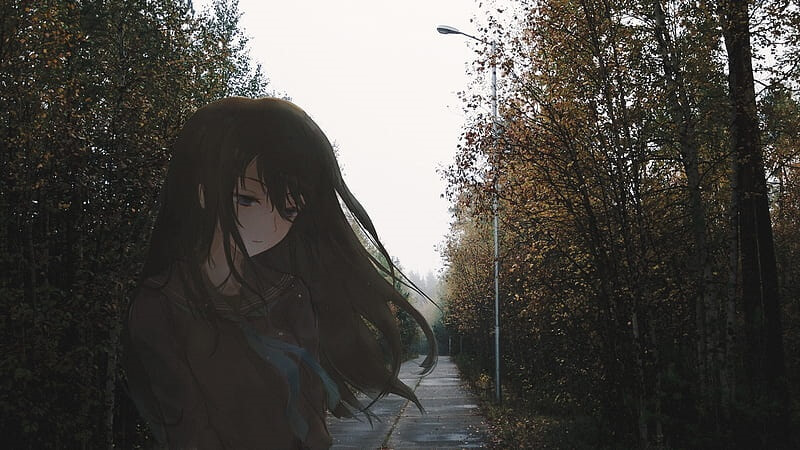 Anime girl, sad expression, black hair, Anime, HD wallpaper