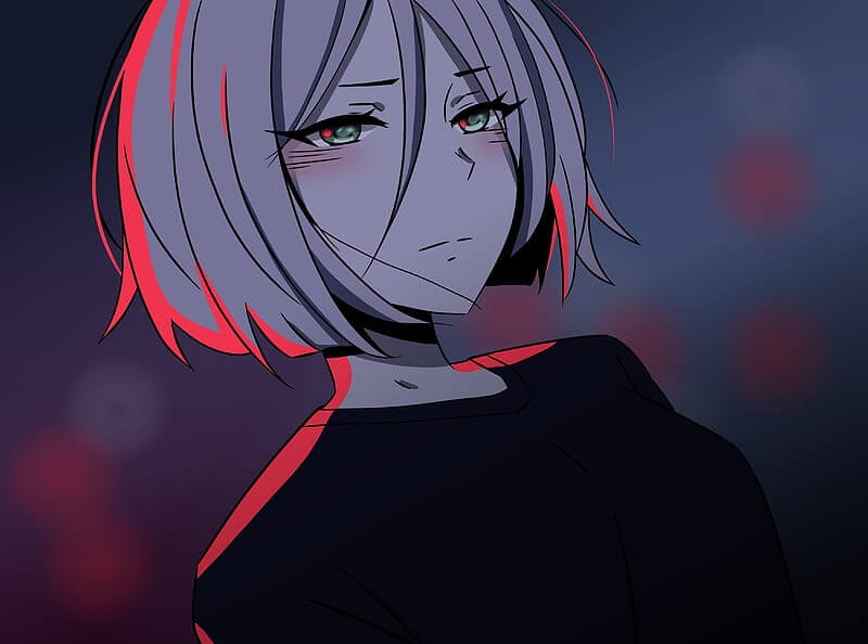 Anime girl, short white hair, sadness, blushes, Anime, HD wallpaper