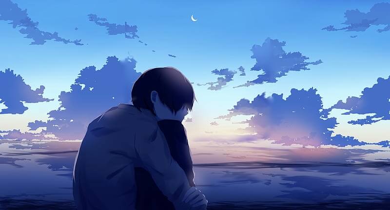 Boy, alone, sad, anime, HD wallpaper