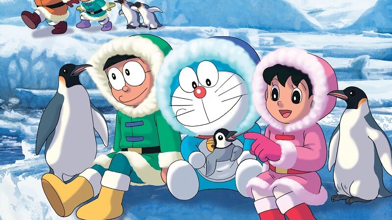 Doraemon, Antarctica cold, snow, penguins